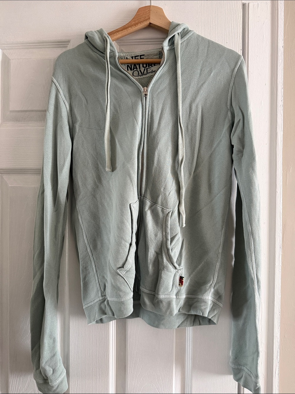 freecity light blue zip hoodie size medium